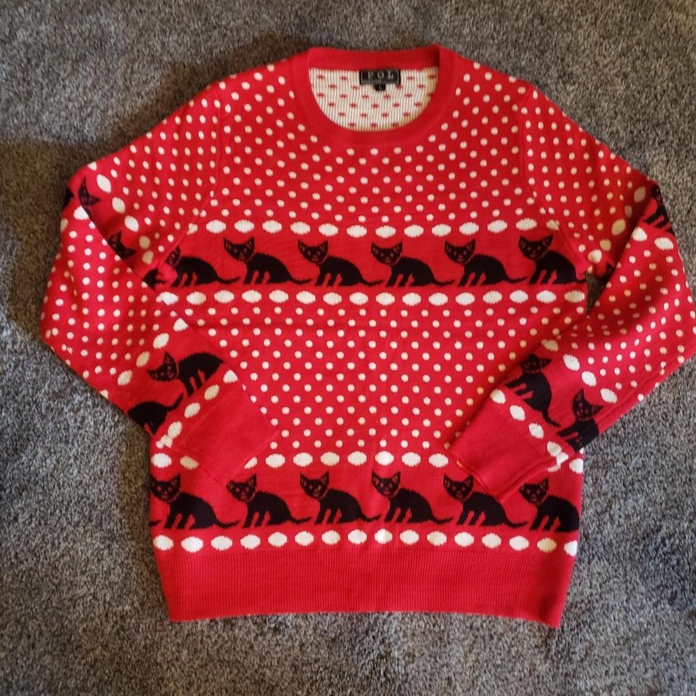 Women's Black and Red Cat Jumper